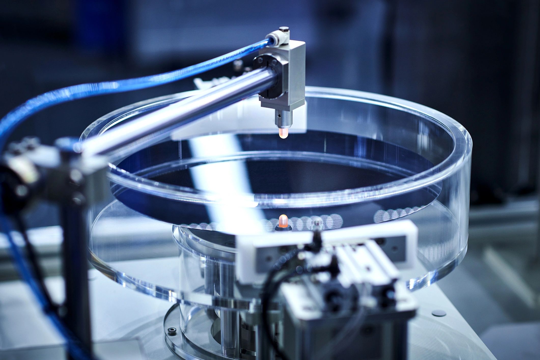 Computer wafer being examined on a production line